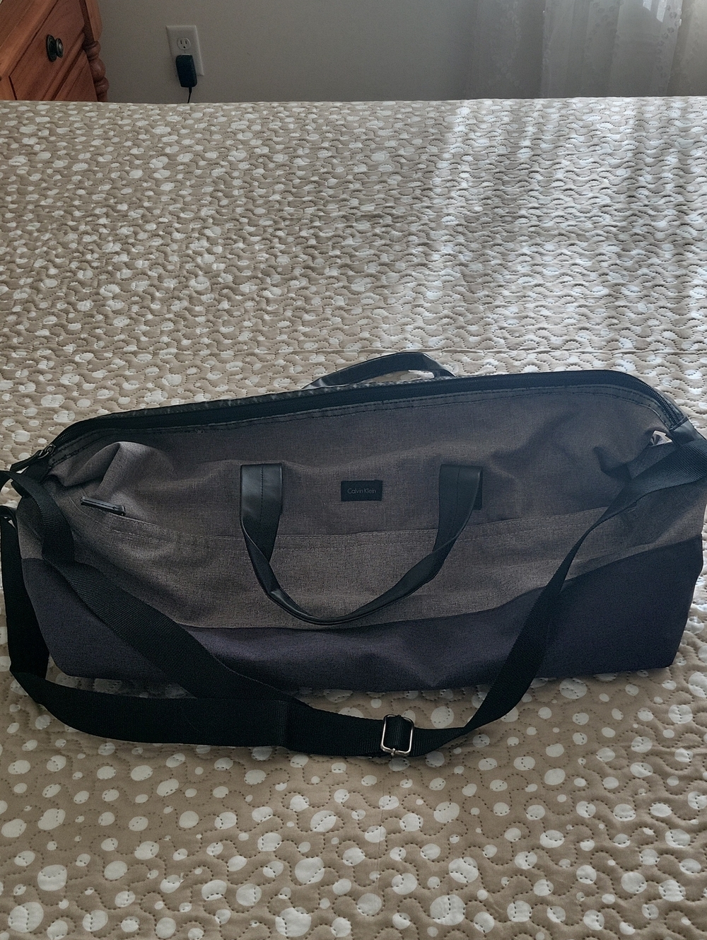 Calvin Klein Gray Travel Duffel Bag with Black Trim